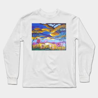 Pretty in Pink, Floral abstract landscape, Abstract Sky, Abstract Landscape, Pink Flowers Long Sleeve T-Shirt